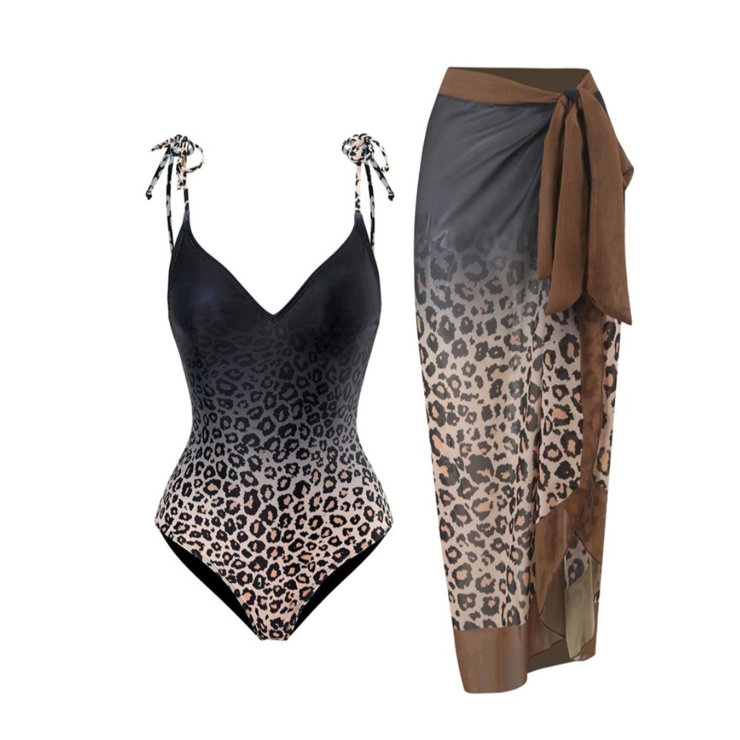 Lovelylux Glam Leopard V-Neck Two-Piece with open Back