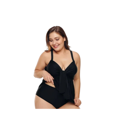 LovelyLux Plain Black Two Piece Tankini Plus Size Swimsuit