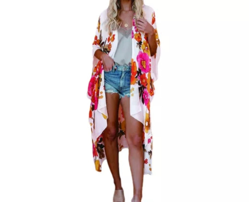 LOVELYLUX FLORAL KIMONO COVER-UP