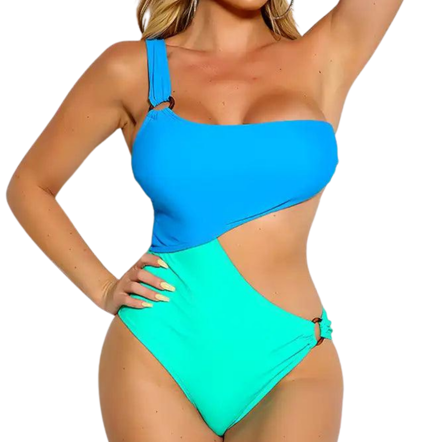 Blue Green Cut-Out One Piece Swimsuit